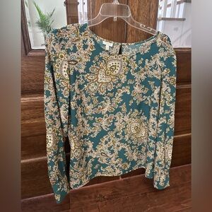 Talbots Teal and Olive Paisley Top
